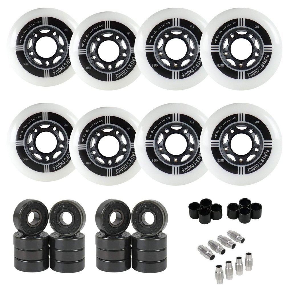 Player's Choice Indoor Roller Hockey Wheels 76/80 Hilo Apples 78A 8-Pack with Hybrid Ceramic Bearings