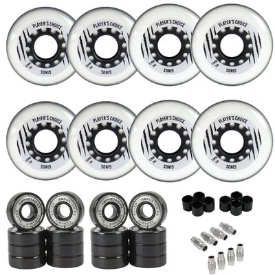 Player's Choice Indoor Roller Hockey Wheels 68/72 Youth Hilo Ginos 74A 8-Pack with Silver Ceramic Bearings