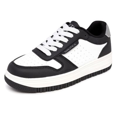 Nautica Kids Boys Casual Low-Top Lace-Up Court Shoes, Fashion Sneakers - Trainers for Skate, Tennis, Walking, and Workouts-Big Kid-Little Kid-Ivan-Black Silver, Size 13