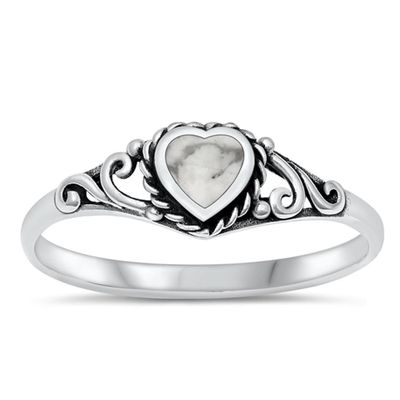 White Buffalo Simulated Turquoise Heart Ring New .925 Sterling Silver Band Size 8