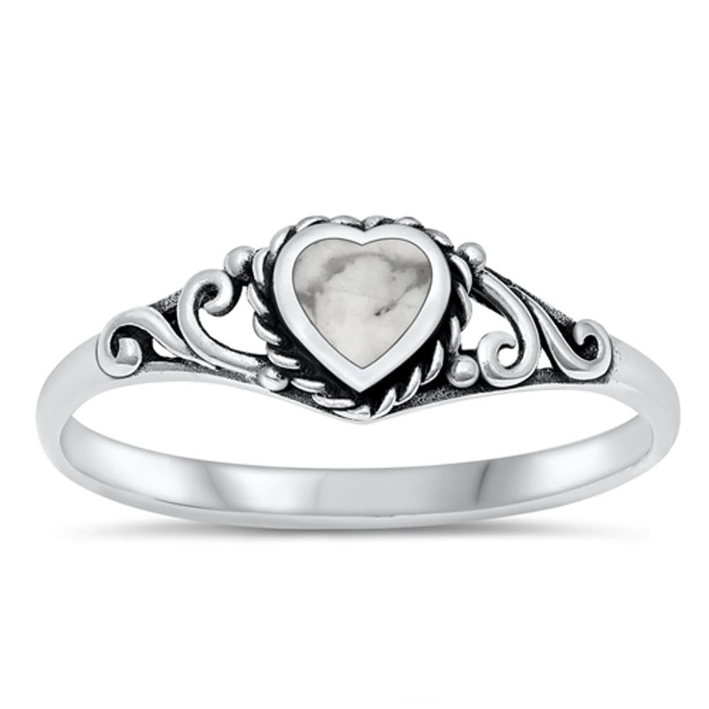 White Buffalo Simulated Turquoise Heart Ring New .925 Sterling Silver Band Size 8