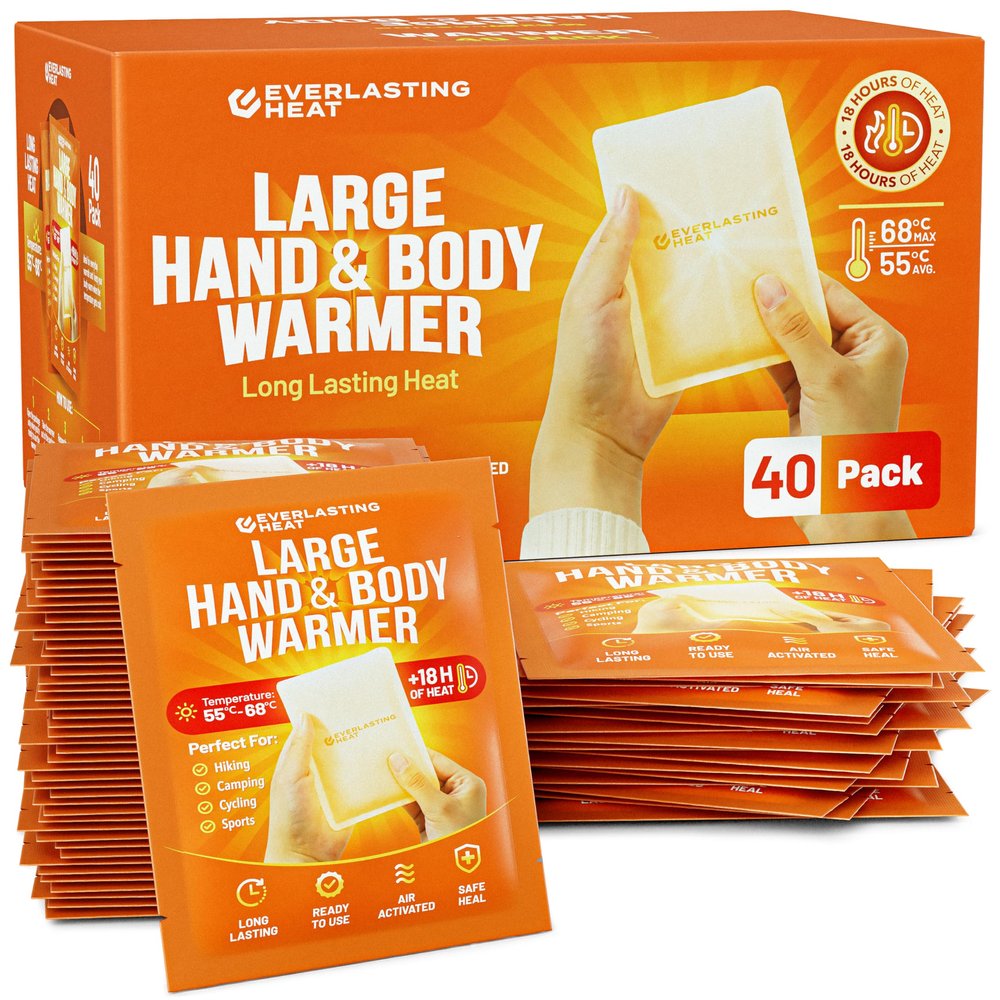 XL Hand Warmers & Body Warmers 40 Pack - Up to 18 Hours of Long Lasting Warmth and Hot Hands - Easy Air Activation for Hands, Body and Feet - TSA Approved