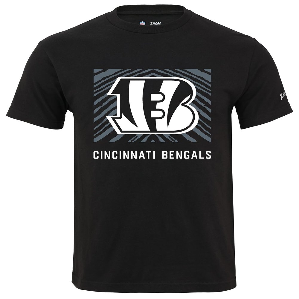 Zubaz NFL Adult Unisex Cotton Heavyweight Short Sleeve T-Shirt Black with Grey Tonal Tunnel Logo for Men and Women, Cincinnati Bengals, XX-Large