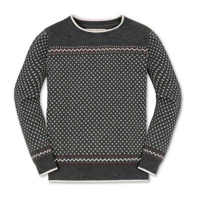 Hope & Henry Boys' Organic Long Sleeve Intarsia Crew Neck Pullover Sweater, Small, Charcoal Heather Birdseye