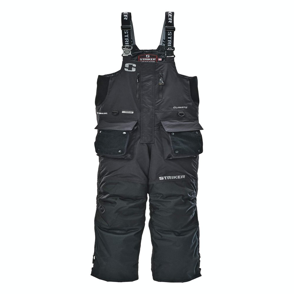 Striker Mens Climate Insulated, Waterproof Ice Fishing Bib with Sureflote Flotation Technology, Black/Gray, 4X-Large