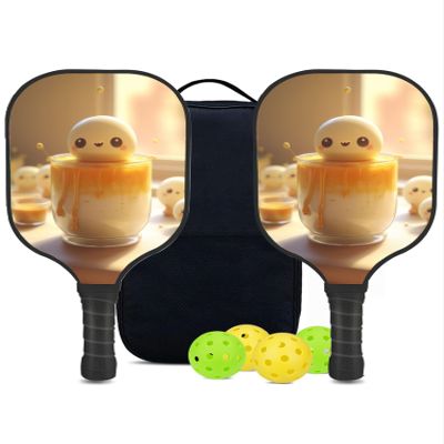 KUAVETO Carbon Fiber Pickleball Paddles Set, All The DIY Fun You can Have with Pudding-BO1420 Pattern Custom Made Honeycomb Polymer Core- Includes 2 Paddles, 4 Balls, and a Carry Bag