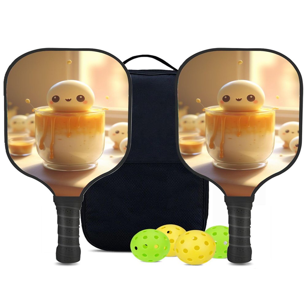 KUAVETO Carbon Fiber Pickleball Paddles Set, All The DIY Fun You can Have with Pudding-BO1420 Pattern Custom Made Honeycomb Polymer Core- Includes 2 Paddles, 4 Balls, and a Carry Bag