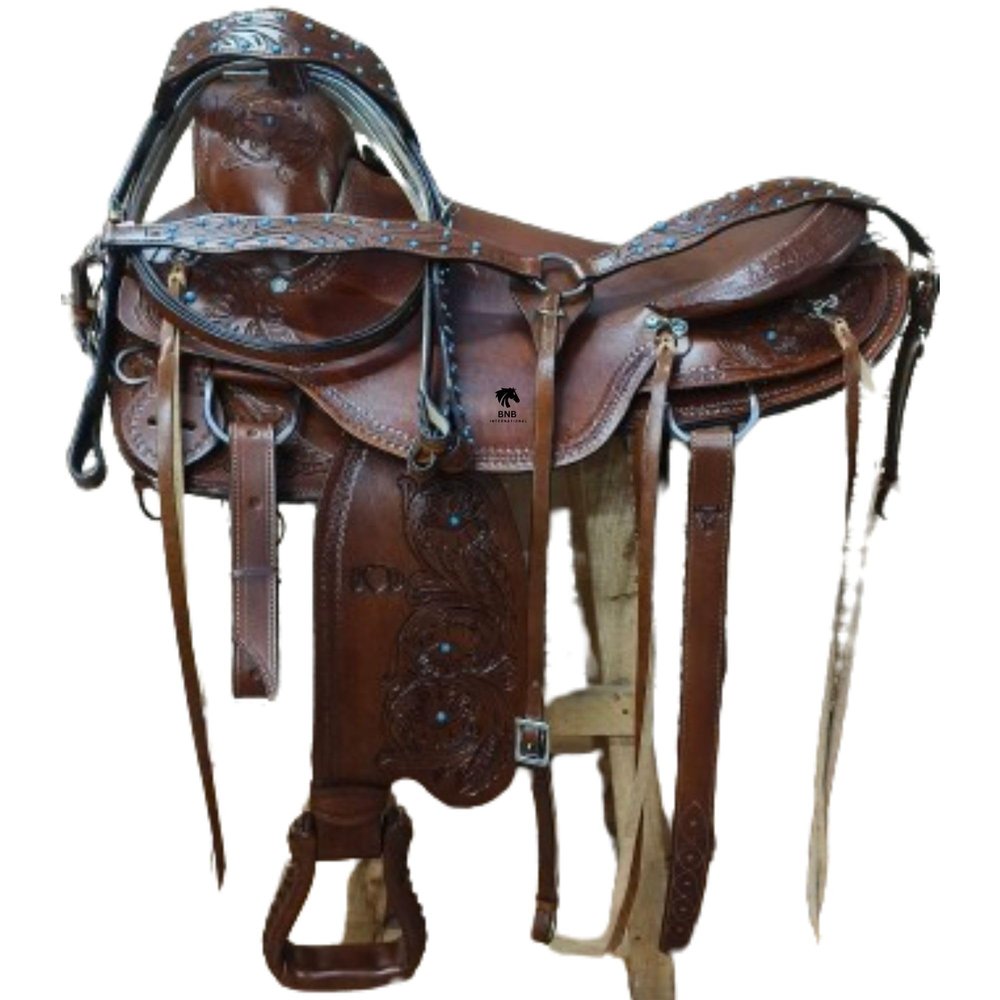 BNB International Handmade Wade Tree A Fork Roping Ranch Work Premium Western Saddles for Horses Leather Equestrian Trail Tack Size: 10"-18" inches Seat Available MO06 (15.5" inches Seat)