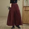 chouyatou Women's Fall Casual Wide Leg Baggy Corduroy Pants Elastic Waist Baggy Culotte Loose Trousers (Small,Rust Red) view 2