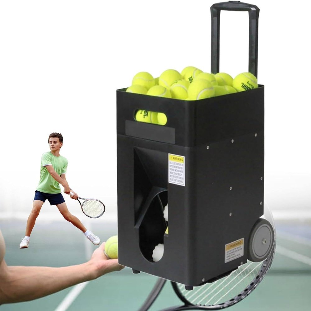Automatic Tennis Ball Machine, Tennis Ball Launcher for Tennis Practice, Smart Tennis Trainer for Solo Training, Adjustable Angle, Speed, Rotation, 50 Ball Capacity - Beginners Sports Practice