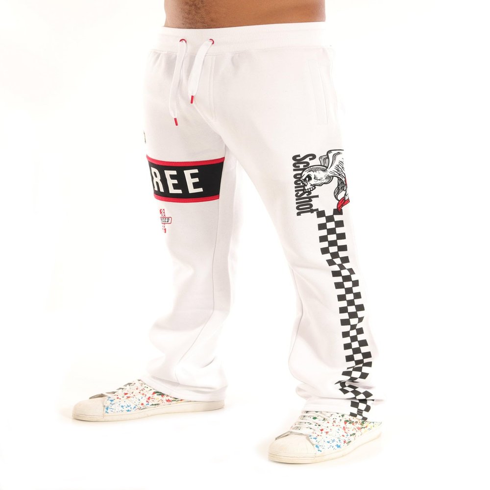 SCREENSHOT-P11461 Mens Upgraded Premium Streetwear Stacked Fit Fleece Pants - Half Toned Racing Urban Graffiti Embroidery Patch Bottoms-White-Medium