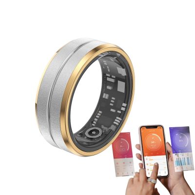 Smart Ring Fitness Tracker Ring, Health Sleep Heart Rate Blood Oxygen Blood Pressure Tracker, Shake to Take Photos, Calorie Tracker, 2024 Smart Rings for Men Women (Side Gold, 10 - (62.1mm/2.44in))