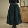 chouyatou Women's Fall Casual Wide Leg Baggy Corduroy Pants Elastic Waist Baggy Culotte Loose Trousers (Large,Green) view 3