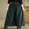 chouyatou Women's Fall Casual Wide Leg Baggy Corduroy Pants Elastic Waist Baggy Culotte Loose Trousers (Large,Green) view 4