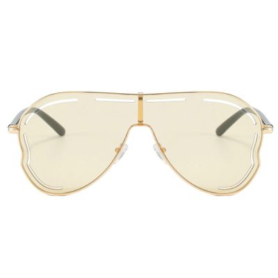 mincl Oversized Hollow One-Piece Sunglasses Women Big Frame 2024 Luxury Special-Shaped Sun Glasses For Ladies Eyewear Shades (yellow)