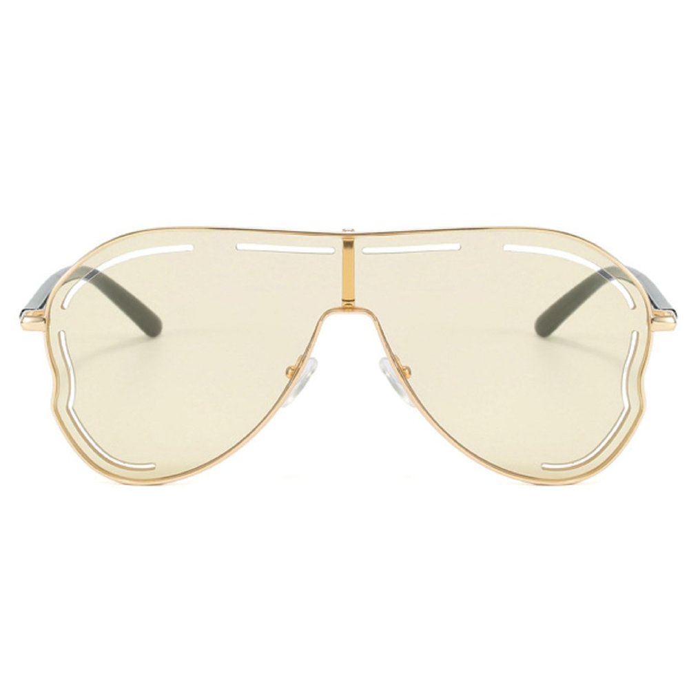 mincl Oversized Hollow One-Piece Sunglasses Women Big Frame 2024 Luxury Special-Shaped Sun Glasses For Ladies Eyewear Shades (yellow)