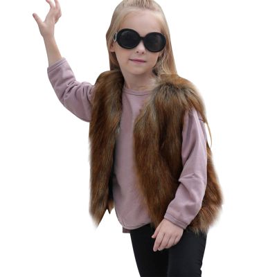 Toddler Faux Fur Vest Coat Little Girl Sleeveless Waistcoat Jacket Winter Thick Warm Outwear Party (Brown, 2-3 Years)