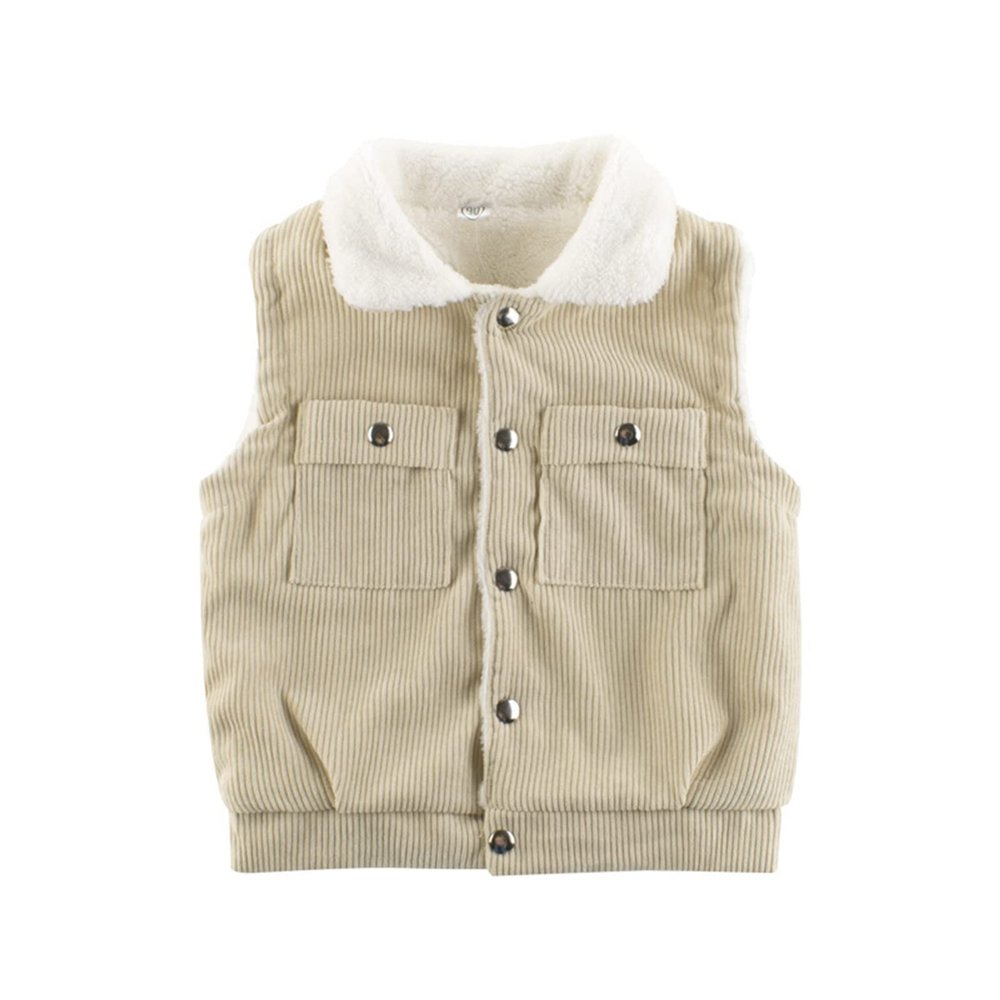 Boys Girls Corduroy Jacket Toddler Kids Sleeveless Fleece Winter Coat Vest Sherpa Lined Button Down (Beige, 8-9 Years)