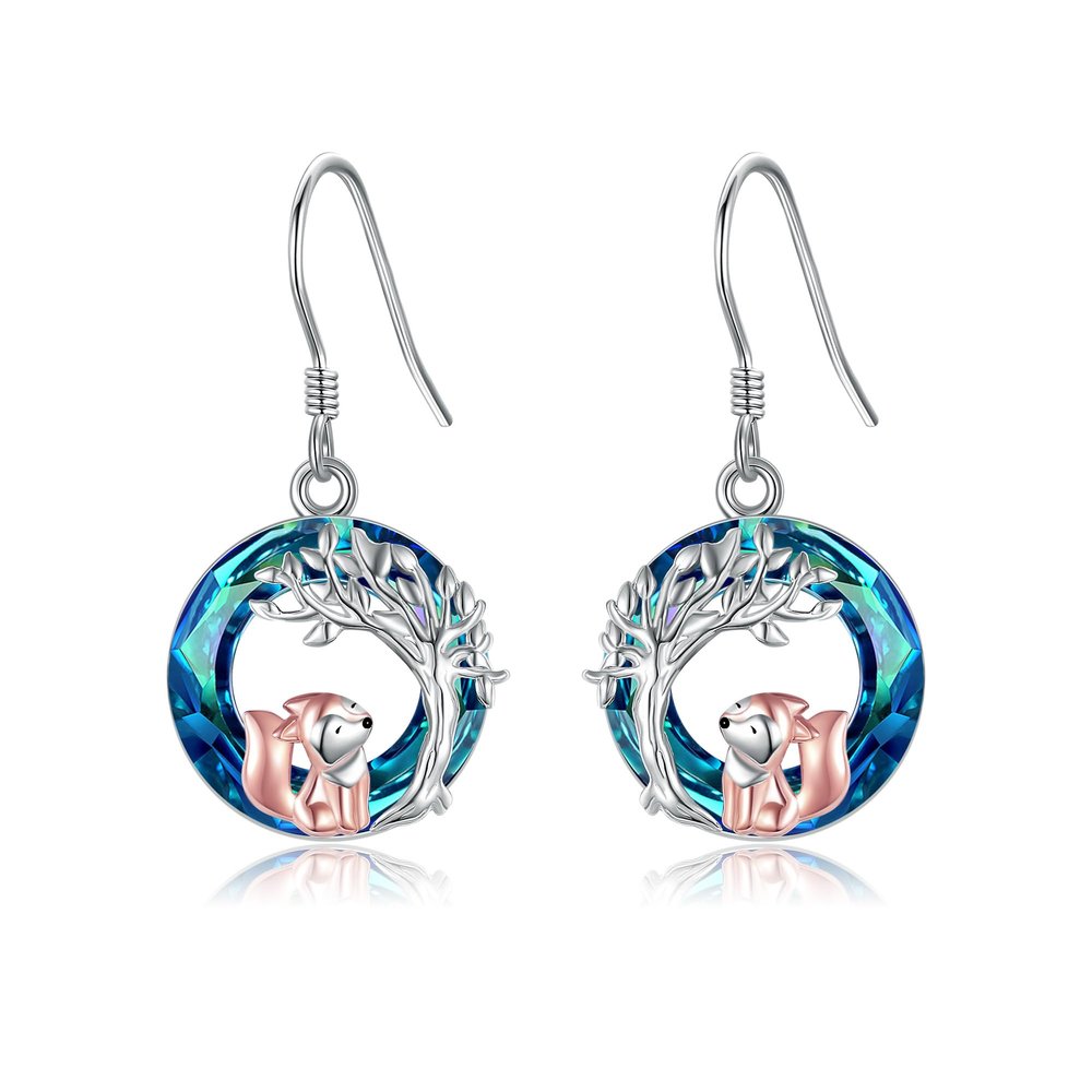 MONGAS Fox Earrings Sterling Silver Fox Crystal Earrings Fox Jewelry for Women
