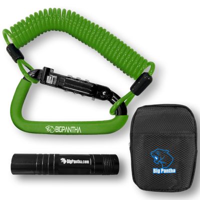 BigPantha Motorcycle Helmet Lock & Security Cable - Green Carabiner Combination Lock Secures Your Helmet, Jacket, Gloves, or Bag - Helmet Lock with Free Carry Pouch & a Small Flashlight