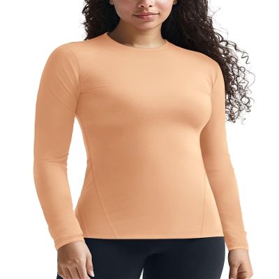 Zengjo Long Sleeve Thermal Tops for Women Workout Runnig Athleic Exercise(Coral Orange,XS)