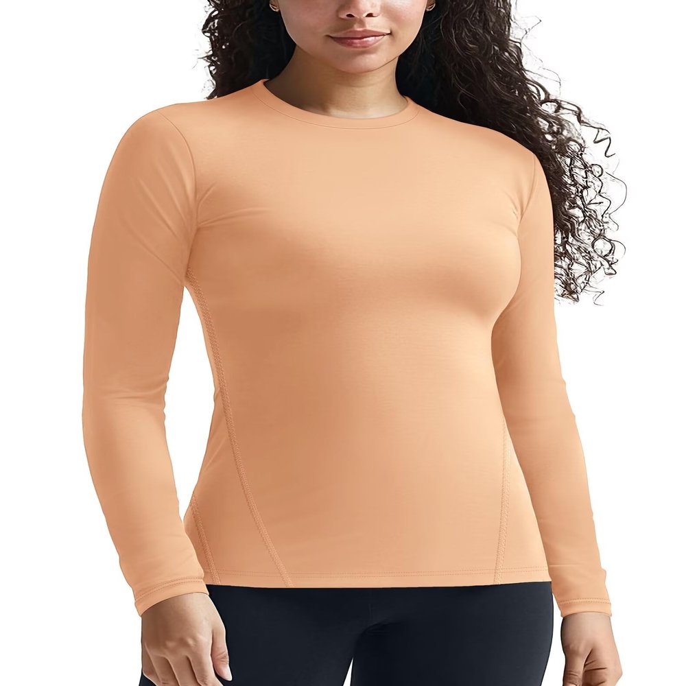 Zengjo Long Sleeve Thermal Tops for Women Workout Runnig Athleic Exercise(Coral Orange,XS)