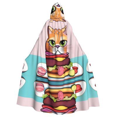 POEZJZW Burger Pussycat Hooded Cloak Robe Costume Cloak For Adult Men Women Christmas Hoodies Cape Cosplay Costumes