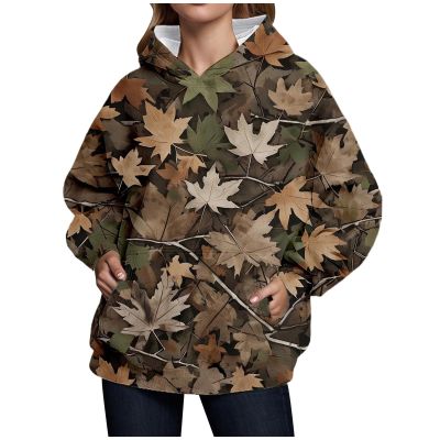 Women's Camo Hoodie Maple Leaf Print Oversized Hooded Sweatshirt