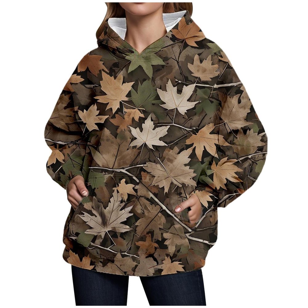 Women's Camo Hoodie Maple Leaf Print Oversized Hooded Sweatshirt