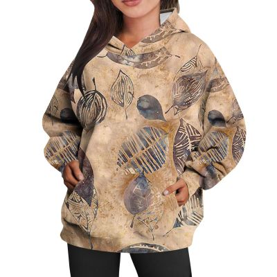 Women's Camo Hoodie Maple Leaf Print Oversized Hooded Sweatshirt