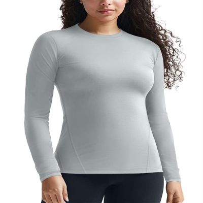 Zengjo Long Sleeve Thermal Shirt Women Crew Neck Fitted(Light Grey,XL)