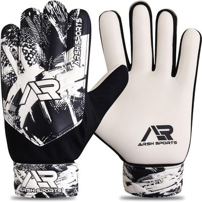 Arsh Sports Soccer Goalie Gloves,Football Goalkeeper Gloves for Kids Boys Youth Children Double Wrist Protection Along 4mm Super Grip Palm (White Black, Size 4 Suitable for 6-9 Years)