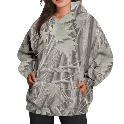 Womens Camo Hoodie Maple Leaf Print Hoodie Cute Oversized Graphic Hoodies Fleece Pullover Sweatshirt Fall Clothes