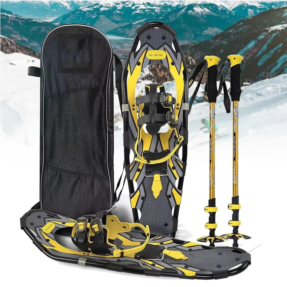 MTTXY Snowshoes for Men Women Youth, Lightweight Aluminum Alloy All Terrain Snowshoes for Hiking, with Telescopic Pole, Storage Clip and Carrying Tote Bag,25inch