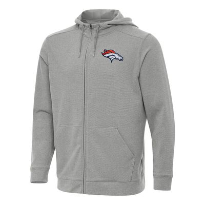 Antigua Men's Heather Gray Denver Broncos Effortless Full-Zip Hoodie