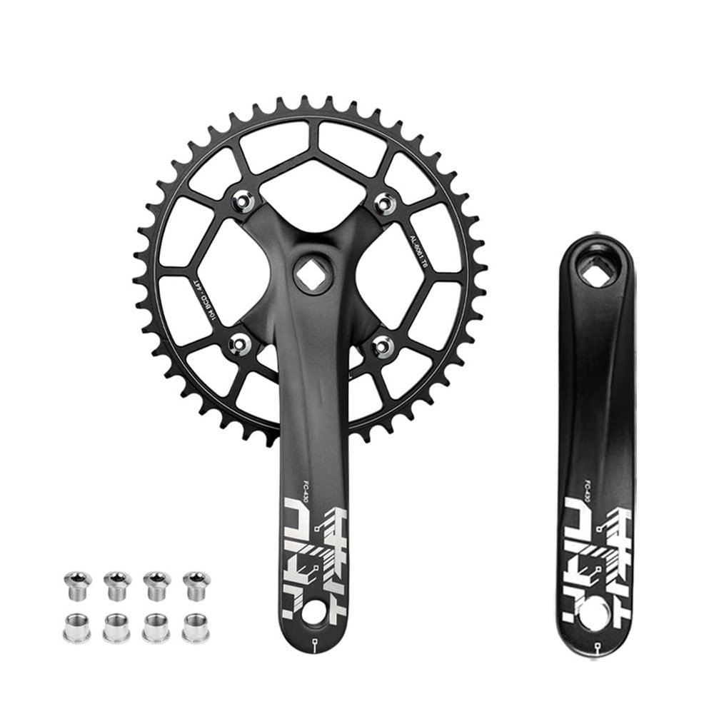 MLIKYRGK Square Hole Mountain Bike Crankset 170mm Cranksets 104BCD 32T 34T 36T 38T 40T 42T 44T Single Speed Round Chainring Aluminum Alloy Crank Arm Set Fit 8/9/10/11/12 Speed(Black,44T)