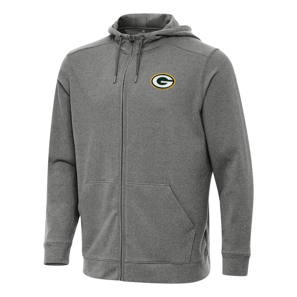 Antigua Men's Heather Black Green Bay Packers Effortless Full-Zip Hoodie