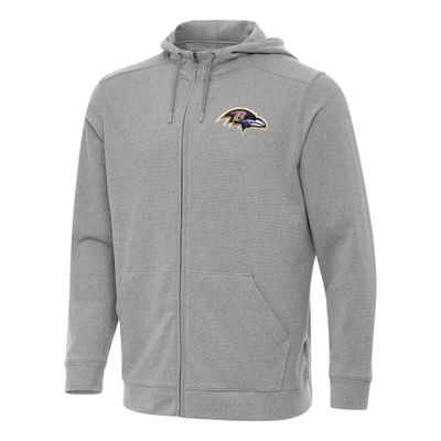 Antigua Men's Heather Gray Baltimore Ravens Effortless Full-Zip Hoodie