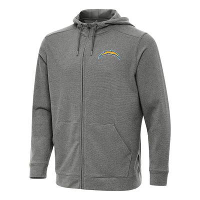 Antigua Men's Heather Black Los Angeles Chargers Effortless Full-Zip Hoodie