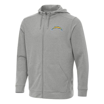 Antigua Men's Heather Gray Los Angeles Chargers Effortless Full-Zip Hoodie