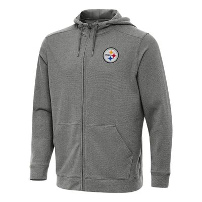 Antigua Men's Heather Black Pittsburgh Steelers Effortless Full-Zip Hoodie