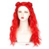 Askuang Long Wavy Red Wig for Cosplay Red Costume Wig with 2 Buns for Halloween Party Wig (Small Size) view 2