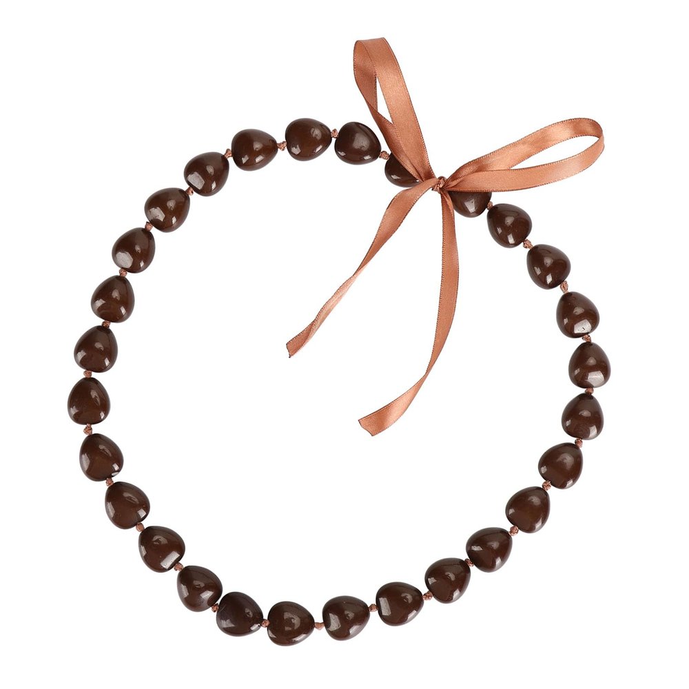 Alomejor Nut Necklace, Good Luck Symbol Kukui Nut Lei Necklace, Resin Nut Necklace with Ribbon Bow for Men and Women (Brown)