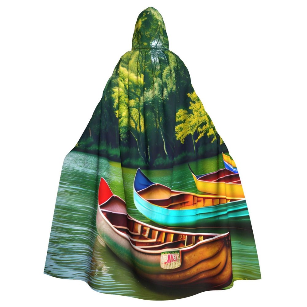 MUFLVDX Lake With Boats Canoes Park Unisex Hooded Robe Cloak Halloween Cool Cosplay Witch Costume Adults Cloak Party Cape