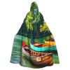 MUFLVDX Lake With Boats Canoes Park Unisex Hooded Robe Cloak Halloween Cool Cosplay Witch Costume Adults Cloak Party Cape view 1
