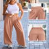 EVALESS Women's Work Pants High Waisted Wide Leg Casual Fleece Lined Trousers Solid Color Loose Fitting Warm Palazzo Pants 2025 Elastic Waist Flowy Slacks with Pockets Pink X-Large view 3