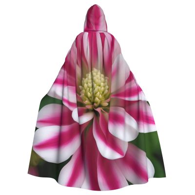MUFLVDX Pink And White Flower Unisex Hooded Robe Cloak Halloween Cool Cosplay Witch Costume Adults Cloak Party Cape