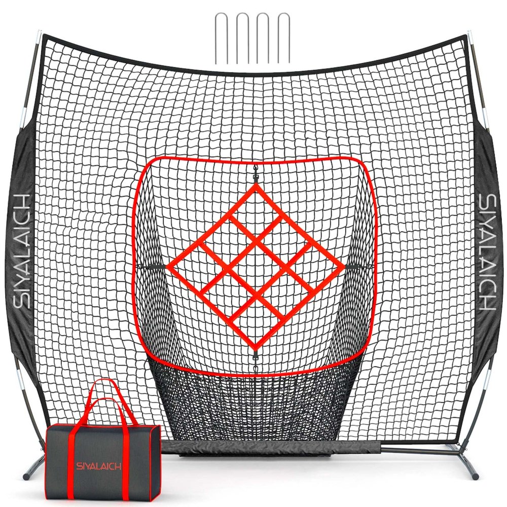Baseball & Softball Batting Net,Pitching Net (7 x 7 ft), with 9-Hole Target Hole Strike Zone, with Carry Bag,for Kids and Adults of All Skill Levels