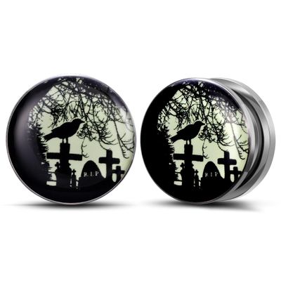 POBAISITER 2PCS Halloween Elements Fluoresscence Piercing Ear Gauges Stainless Steel Epoxy Screw Fit Ear Plugs Tunnels Allergy Free Expander Earrings For Women Men Body Piercing Jewelry