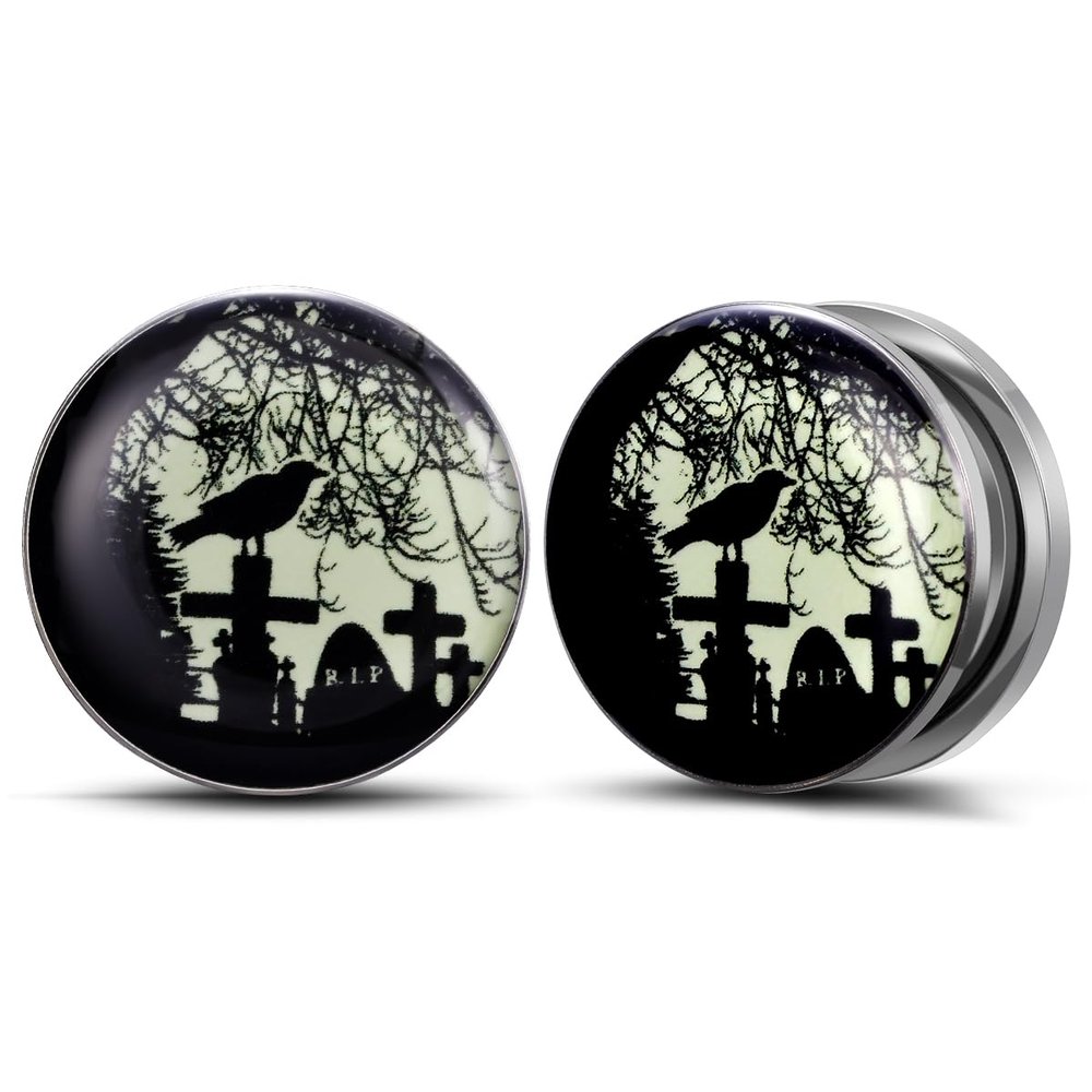 POBAISITER 2PCS Halloween Elements Fluoresscence Piercing Ear Gauges Stainless Steel Epoxy Screw Fit Ear Plugs Tunnels Allergy Free Expander Earrings For Women Men Body Piercing Jewelry